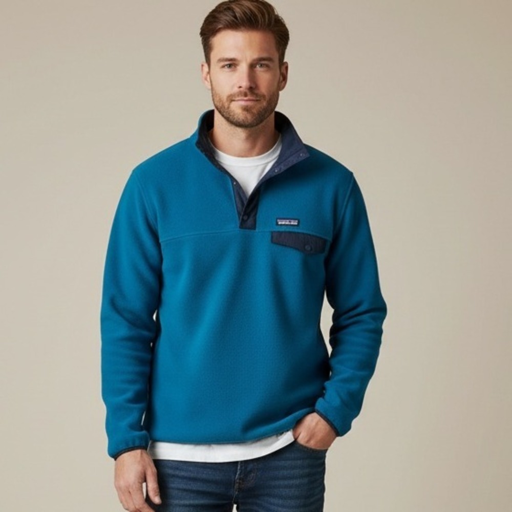 Patagonia Men XL Reversible Synchilla‎ Fleece Pullover Jacket Navy Teal Ski Team